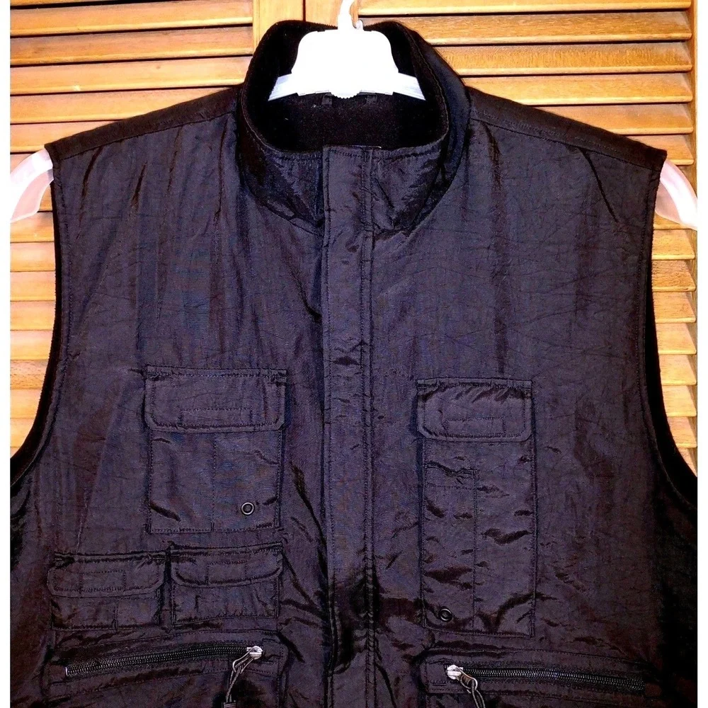 90s‎ Vintage Gap Vest Mens XL Black Utility Multi Pocket Fleece Lined Gorpcore